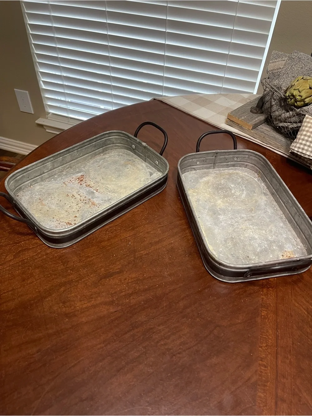 Set 2 Pottery Barn Galvanized Metal Tray w Handles